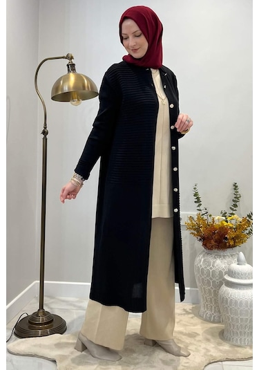 Manolya Siyah Triko Hırka Çok Renkli