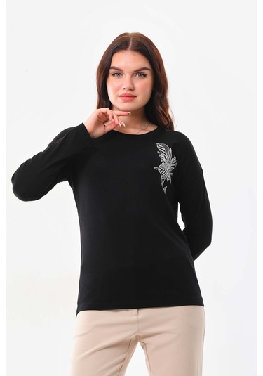 Sistas Kadın İşleme Detaylı Uzun Kol Bluz 23640 Siyah