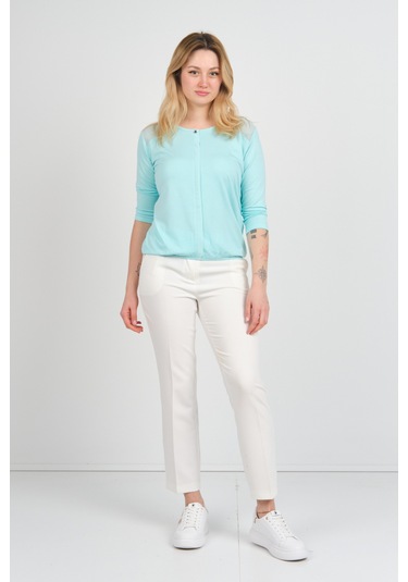 Sistas Kadın Omuz Ve Kolları Tül Detaylı Beli Lastikli Truvakar Kol Bluz 23321 Su Yeşili Su Yeşili