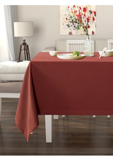Kiremit Rengi Masa Örtüsü Kadife Dokulu Leke Tutmaz Kiremit