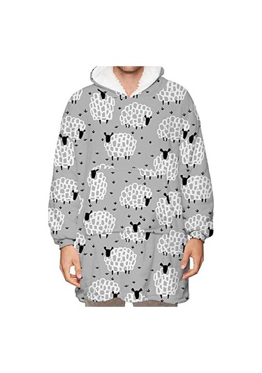 Loalirando Büyük Boy Kapüşonlu Battaniye, Kadınlar, Erkekler Ve Çocuklar İçin Kapüşonlu Ve Büyük Cepli Taşınabilir Battaniye, Gri - Kedi Diğer