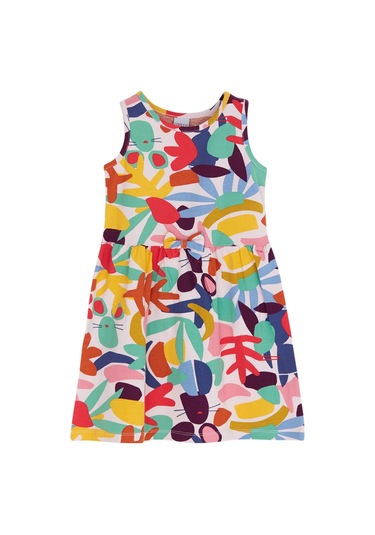 Lovetti Kız Çocuk Cutouts Foliage Desen Kolsuz Elbise 5757-104 Çok Renkli