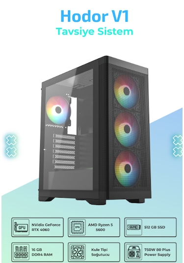 IH Hodor V1 R5-5600 16 GB  512 GB SSD 8 GB RTX4060 FreeDos Masaüstü Oyuncu Bilgisayarı