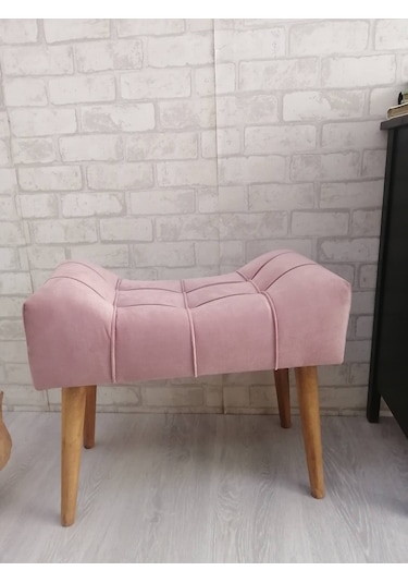 Pudra Rengi Puf Ahşap Ayak Çima Dikiş Spor Modern Tasarım