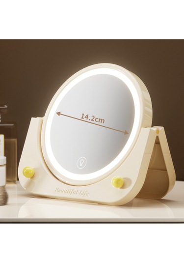 Yifomall Duvarlara Monte Edilebilir Led Aydınlatmalı Katlanır Makyaj Aynası - 3 Renkli Dokunmatik Işık