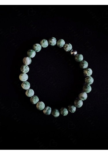 Yeşil Beyaz Jasper Doğal Taşlı Bileklik -sevgili Takı Koleksiyonu Yeşil