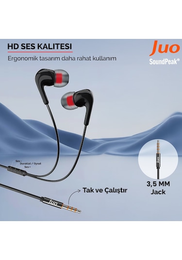 Juo 3.5mm Jack Girişli Mikrofonlu Kablolu Kulak İçi Kulaklık Diğer