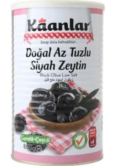 Kaanlar Az Tuzlu Doğal Siyah Zeytin Teneke 800 G
