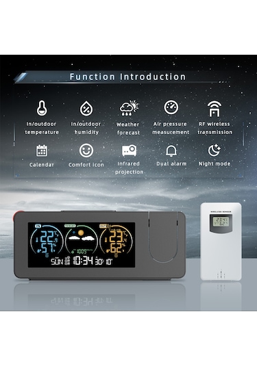 Zx3538 Yeni Elektronik Projeksiyon Saat Hava İstasyonu Hava Tahmini Sıcaklık Ve Nem Renkli Ekran Dijital Çalar Saat