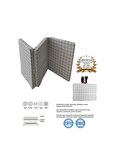 Tek Kişilik Katlanır Yer Yatağı Sünger Yatak Beyaz Pano 80x180 Cm-6 Cm