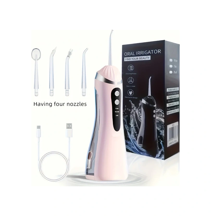 Gateesat Siyah Şarj Edilebilir Kablosuz Diş İpi 3 Mod 4 Nozul 360 Döner Başlık Usb Diş Temizleyici