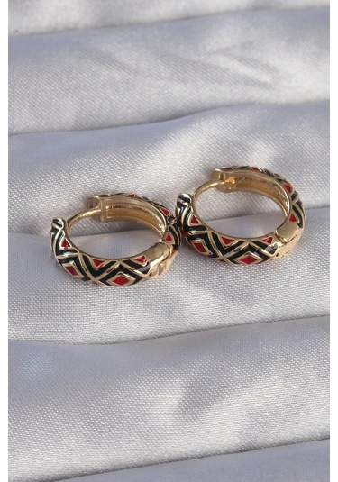 Dodes Dodes Pirinç Gold Renk Siyah Etnik Desenli Halka Küpe Tg27bkp9073 Çok Renkli