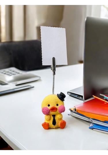 Siyah Kravatlı Sevimli Kawaii Sarı Civciv Fotoğraf Not Tutucu Ofis Masası Tutacak Hediyelik Sarı