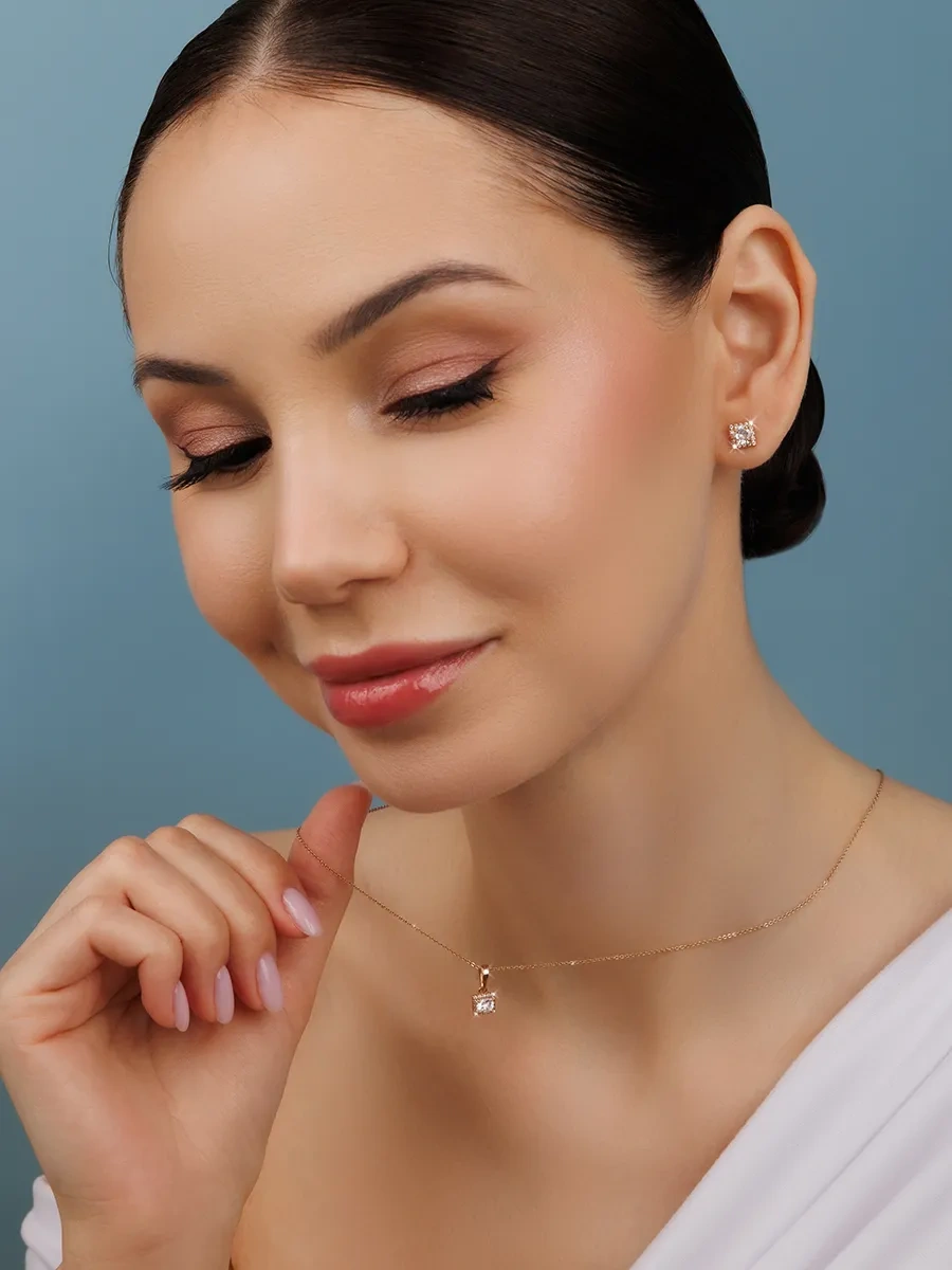 Veronika 925 Ayar Gümüş Kare Pırlanta Taşlı Pıçak Küpe 449754122 Altın