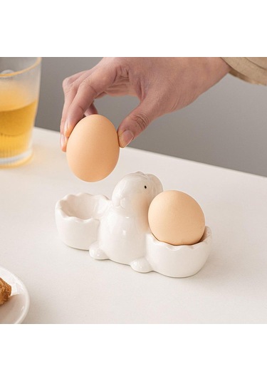 Suntek Seramik Yumurta Kupası Masa Tepsisi Ev Dekoru Beyaz