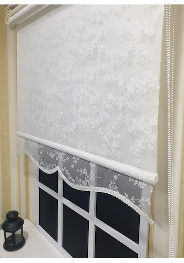 Storburada Beyaz Tül Ve Ekru Stor Çift Mekanizmalı Stor Perde Alüminyum Kasalı Stb4003 Beyaz