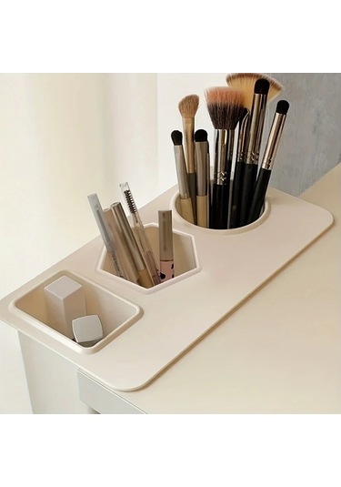 Lumaworld Siyah 1 Adet Büyük Kapasiteli Makyaj Fırçası Ve Ruj Organizer - Yapışkanlı Aksesuarlı Vanity Saklama Kutusu Siyah