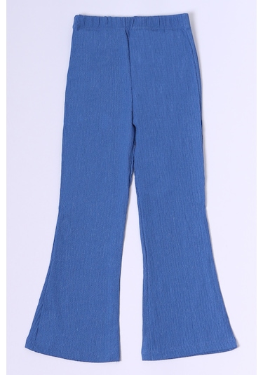 Kız Çocuk Tayt İspanyol Paça Karakter Nakışlı F15 Mavi