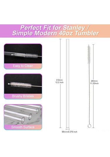Xiyyadms 40 Uncla Kupa Uyumlu 6 Adet Şeffaf Yeniden Kullanılabilir Pipet, 2 Temizleme Fırçası İle, Çamaşır Makinesine Uygun, Çeşitli Markalara Uygun Değiştirme Pipetleri Şeffaf