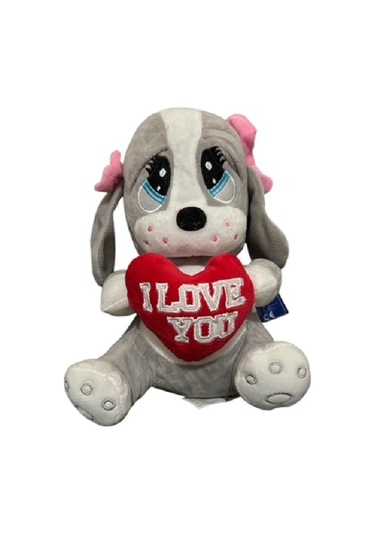 Kalpli Üzgün Köpek Peluş Oyuncak 25cm Gri Gri