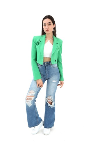 Crop Blazer Kısa Ceket - Yeşil-yeşil Yeşil