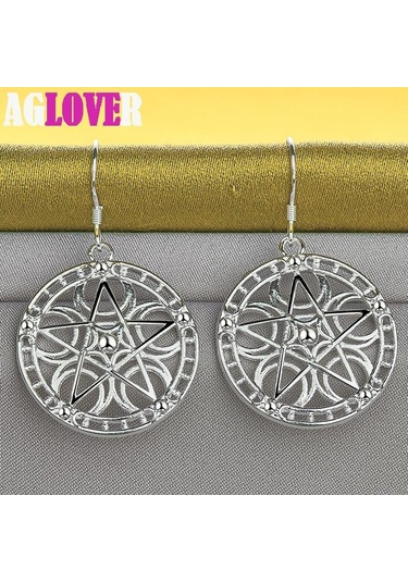 925 Ayar Gümüş Yuvarlak Yıldız Damla Küpe Takı