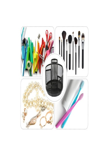 Döner Metal Masaüstü Düzenleyici 1 Adet Organizer Kalemlik Siyah Renk Hareketli 360 Derece Döner Kalemlik Fileli Siyah