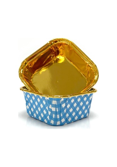 Dolphin Muffin Kare Kağıt Mavi Puantiyeli Altın Cupcake Kek Kalıbı Kapsülü Kabı - 25 Adetlik 10 Paket Renkli