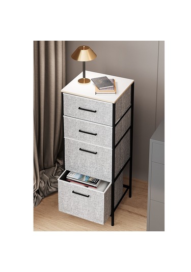 Çok Amaçlı Dolap 4 Çekmeceli Komodin Sehpa Gri 1612