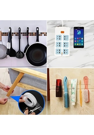 Chenkestoreone 5 Metre Şeffaf Nano Çift Taraflı Bant Yeniden Kullanılabilir Yıkanabilir Kalıcı Yapışkan