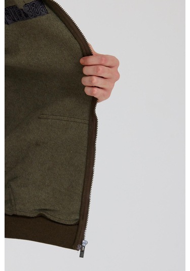 Age Of State Nakışlı Fermuarlı 3 İplik Sweatshirt Haki