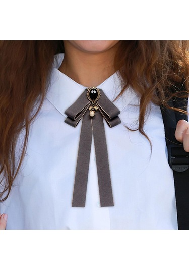 Homyl Şerit Papyon Broş Boyun Kravat Kokteyller Parti Mezuniyet Gri