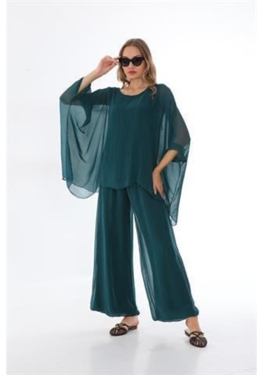 İtalyan Yarasa Kollu İpek Bluz Zümrüt Yeşili