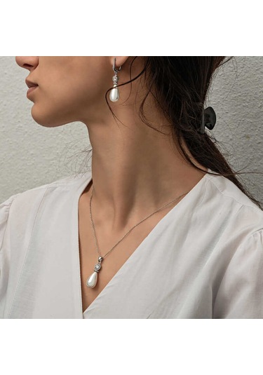 Gümüş Damla İnci Kadın Set Gümüş