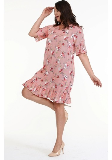 Eteği Ve Kolları Fırfırlı Desenli Elbise (536942229)