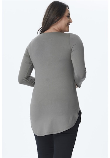 Uzun Kollu Örme Tunik-haki Haki