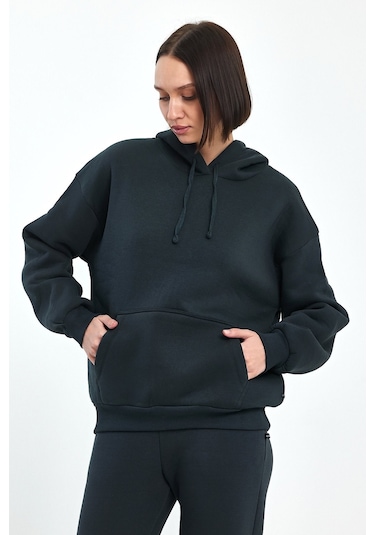 Odda Kadın Kapüşonlu Şardonlu Sweatshirt Antrasit