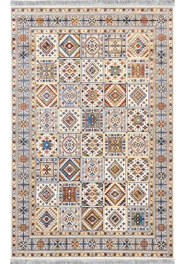 Renkli Etnik Desen Modern Halı Dekoratif Kilim Ekru
