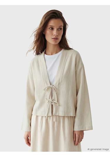 Lc Waikiki Bej Şal Yaka Oversize Kadın Kimono