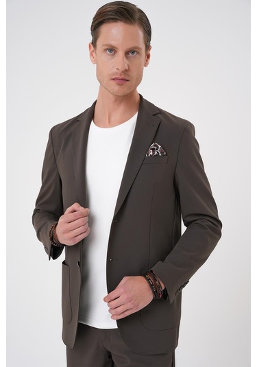Comfort Fit Mono Yaka Torba Cep Casual Toprak Ceket C 707 Toprak