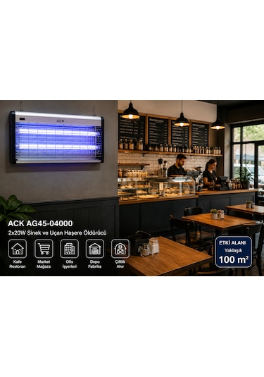 Ack Ag45-04000 2x20w Elektrikli Sinek Ve Haşere Öldürücü Armatür