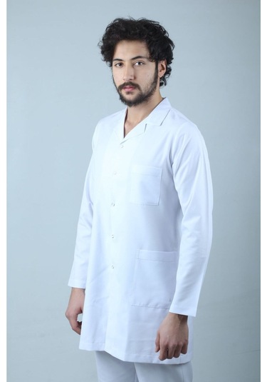 Erkek Klasik Yaka Beyaz Uzun Doktor Önlük S Beden Hemşire, Eczacı Öğretmen Laboratuvar Önlüğü Beyaz