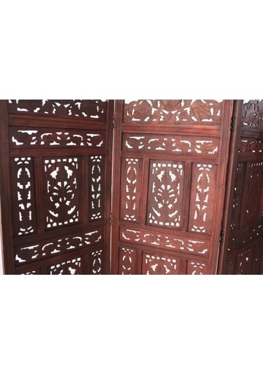 Ahşap Maun Rengi El Oyması Paravan Çok Renkli