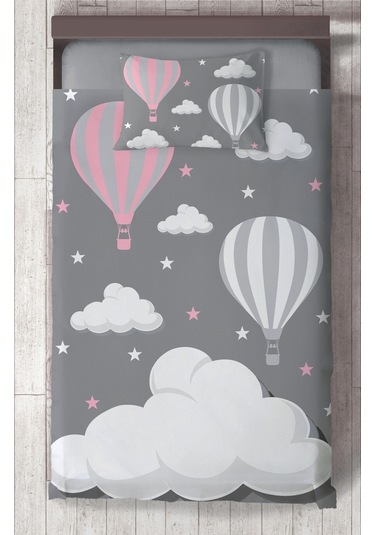 Mekta Home Bebek Ve Çocuk Odası Büyük Bulut Ve Uçan Balon Desenli Yatak Örtüsü Renkli