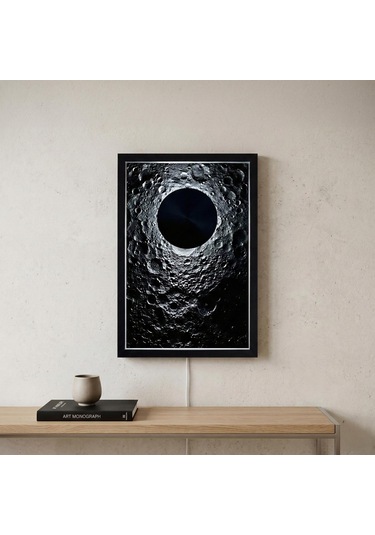 Fibrika Store Lunar Eclipse Modern Işıklı Duvar Tablosu - Mat Siyah Çerçeve