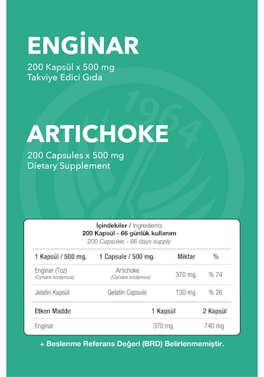 Sepe Natural Nop Enginar Artichoke Full Potency 200 Kapsül x 500 MG