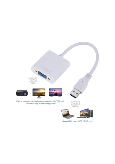 Symbee Beyaz Usb 3.0'dan Vga'ya Video Dönüştürücü - Pc Ve Dizüstü Bilgisayarlar İçin Vga Sinyal Çıkışı