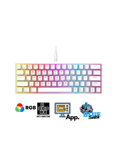 Siyah Rgb Full Mekanik %60 Blue Switch Gaming Klavye Rgb Işıklı Kablolu Q Klavye