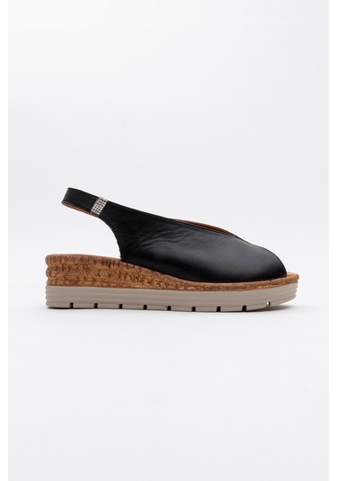 Blom Siyah Hakiki Deri Kadın Dolgu Topuk Sandalet Siyah