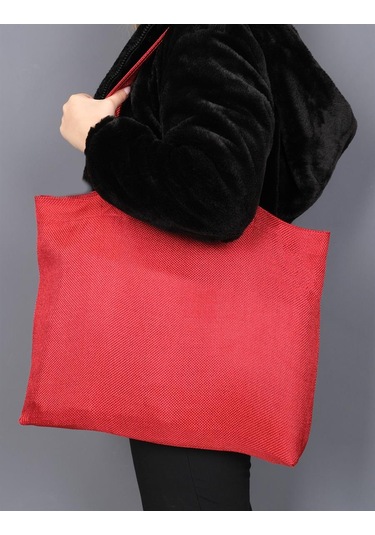 Hasır Dokulu Körüklü Kadın Kol Ve Omuz Çantası  Kırmızı-1415